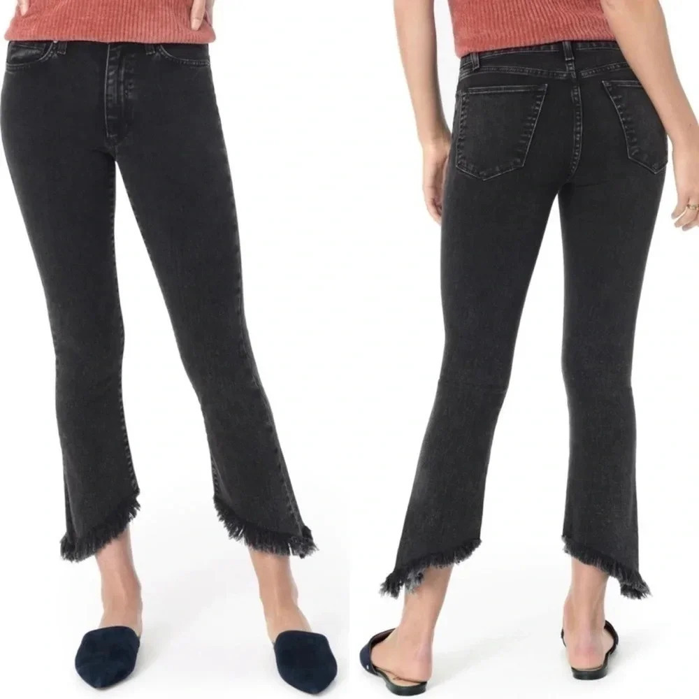 New Joes Jean Callie Crop Bootcut Jean High Waist Asymmetrical Frayed Hem Y2k